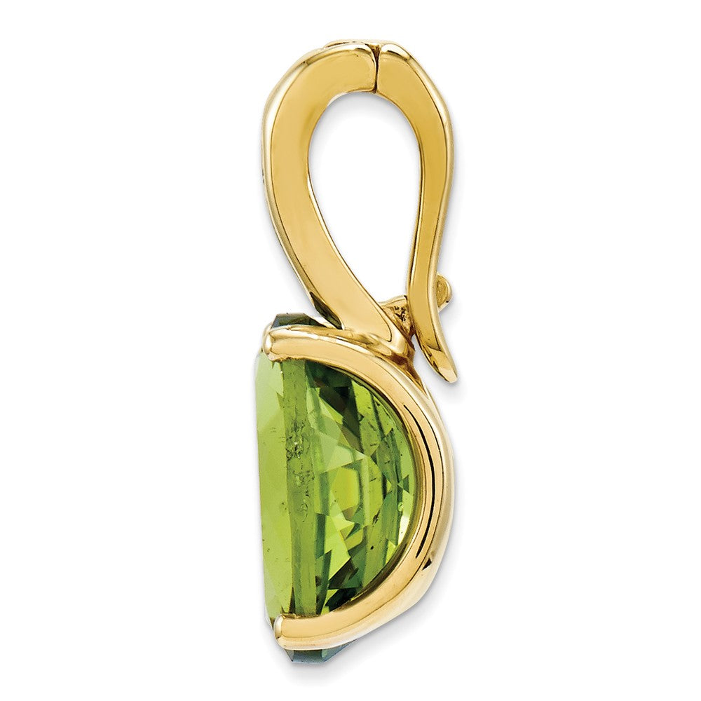 14K Yellow Gold Real Diamond and Peridot Oval Pendant