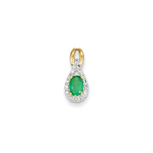 14K Yellow Gold Real Diamond & Emerald Pendant