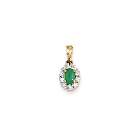 14k Yellow Gold & Rhodium Real Diamond & Emerald Pendant