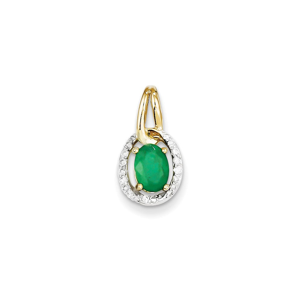 14K Yellow Gold Real Diamond & Emerald Pendant