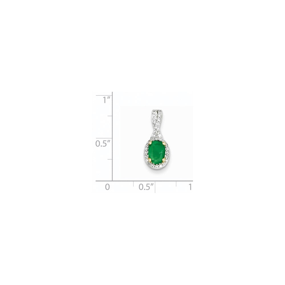 14K Yellow Gold Real Diamond & Emerald Pendant