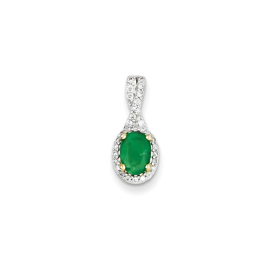 14K Yellow Gold Real Diamond & Emerald Pendant