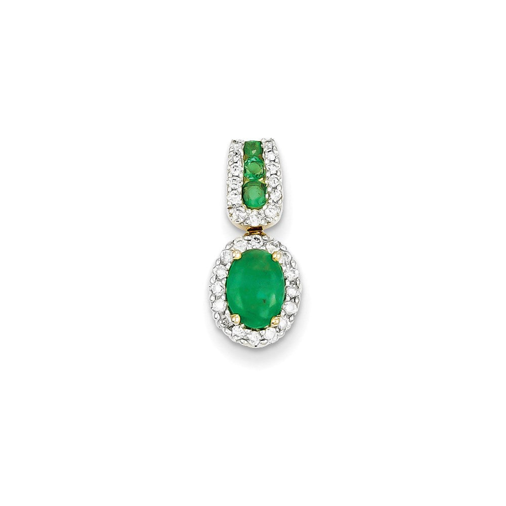 14K Yellow Gold Real Diamond & Emerald Pendant