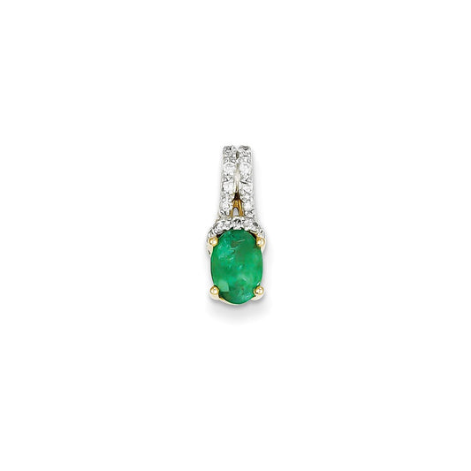 14K Yellow Gold Real Diamond & Emerald Pendant