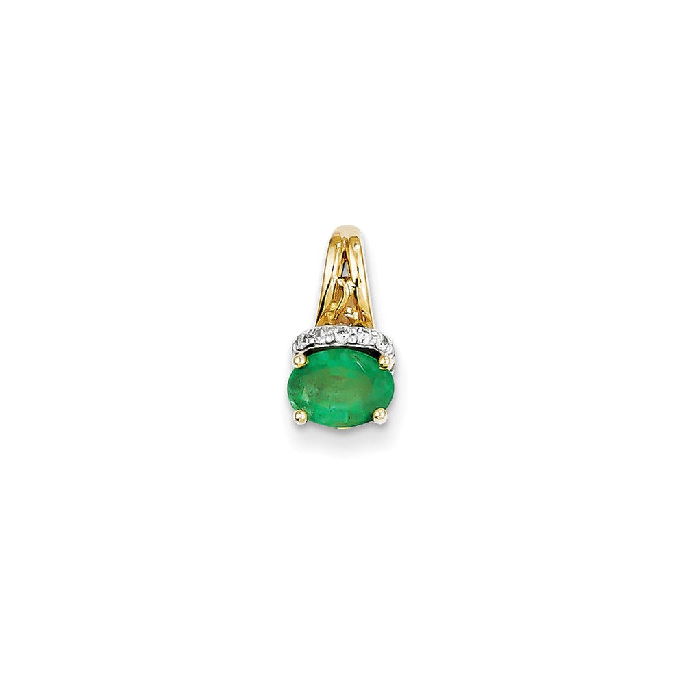 14K Yellow Gold Real Diamond & Emerald Pendant