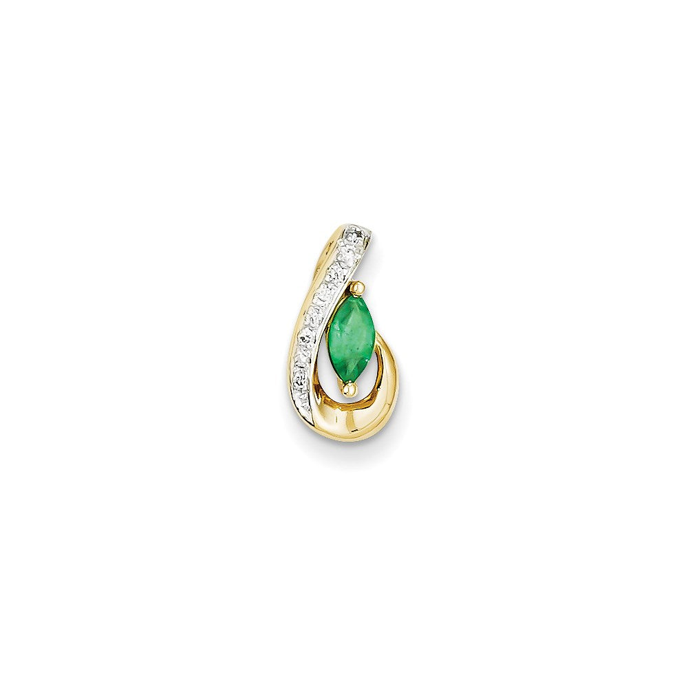 14K Yellow Gold Real Diamond & Emerald Pendant