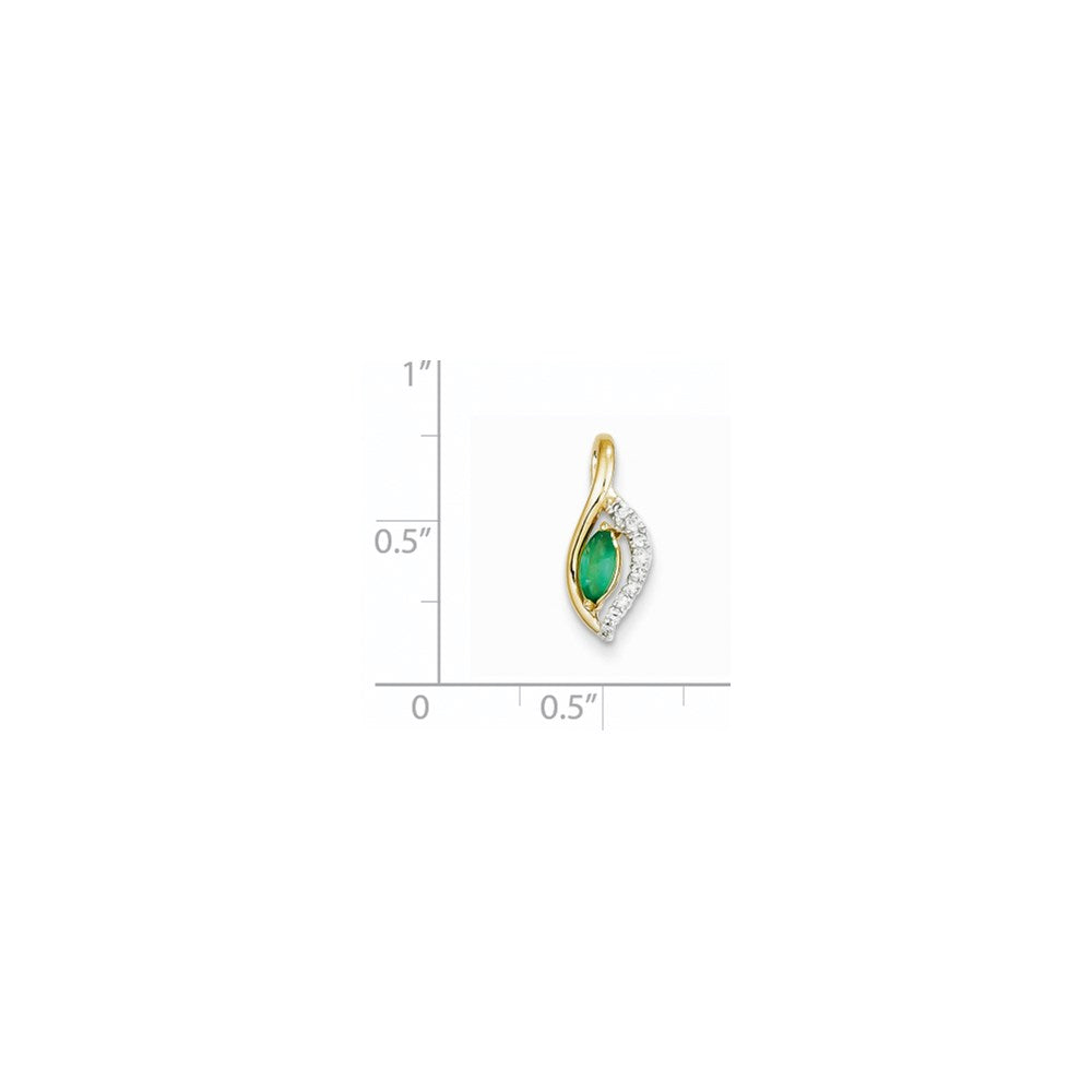 14K Yellow Gold Real Diamond & Emerald Pendant