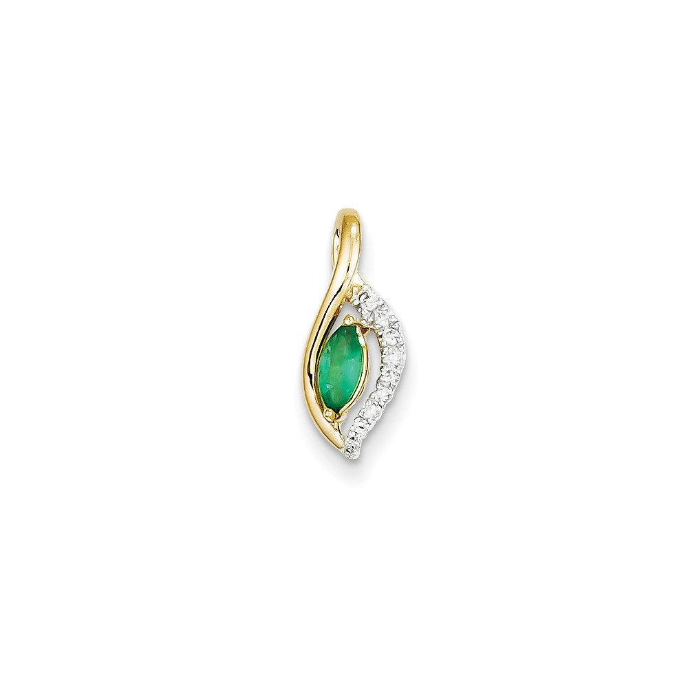 14K Yellow Gold Real Diamond & Emerald Pendant