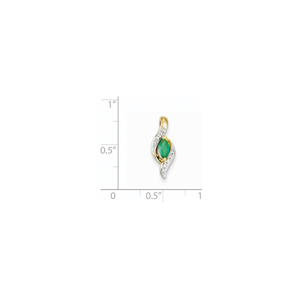 14K Yellow Gold Real Diamond & Emerald Pendant