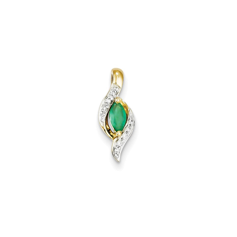 14K Yellow Gold Real Diamond & Emerald Pendant