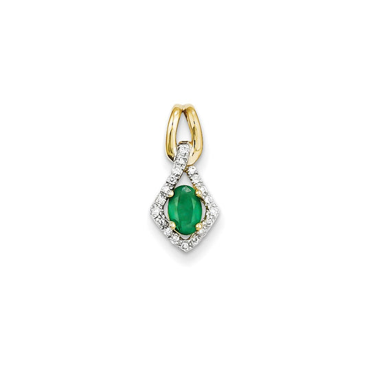 14K Yellow Gold Real Diamond & Emerald Pendant