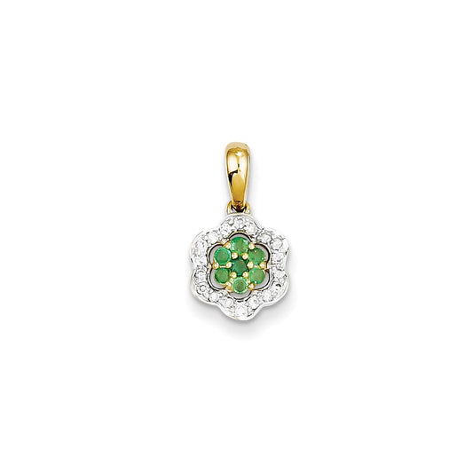 14K Yellow Gold Real Diamond & Emerald Pendant