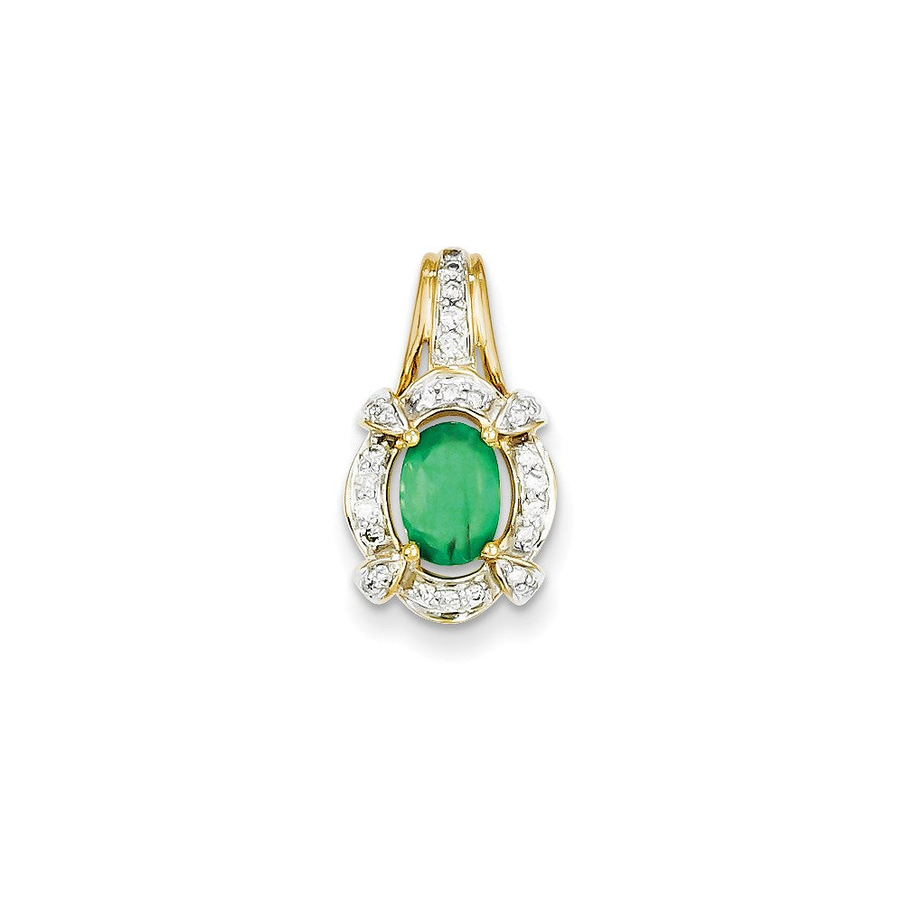 14K Yellow Gold Real Diamond & Emerald Pendant