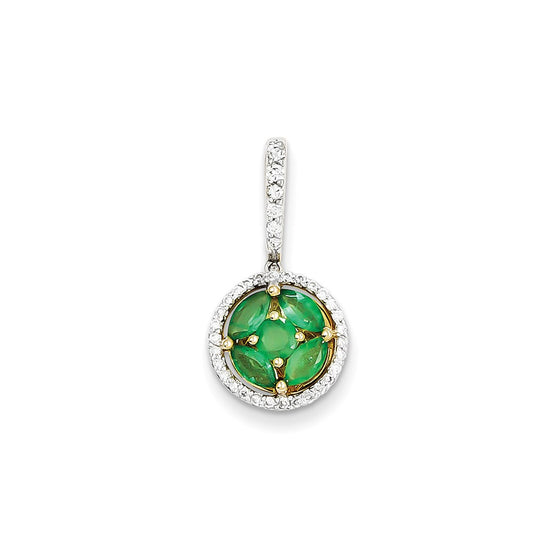 14K Yellow Gold Real Diamond & Emerald Pendant