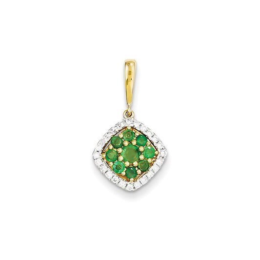 14K Yellow Gold Real Diamond & Emerald Pendant