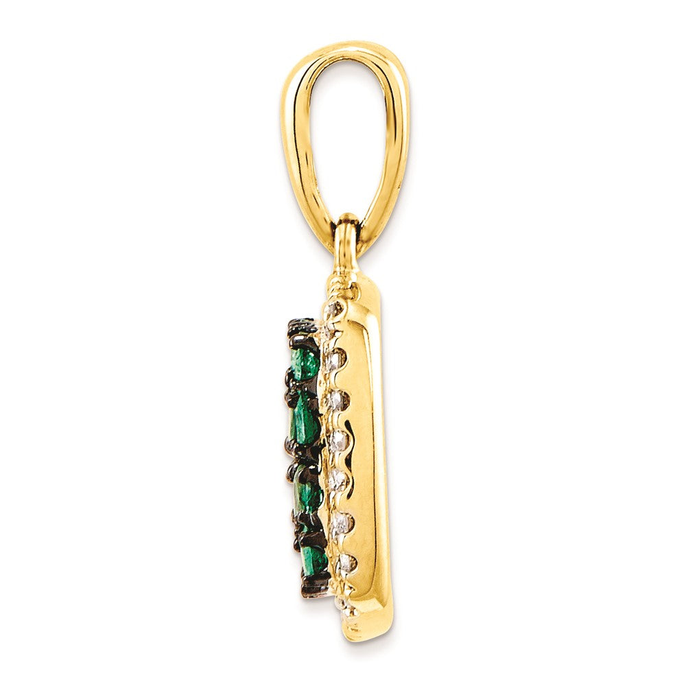 14K Yellow Gold Real Diamond & Emerald Pendant