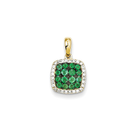 14K Yellow Gold Real Diamond & Emerald Pendant