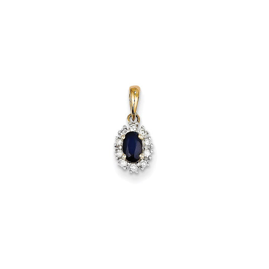 14k Yellow Gold & Rhodium Real Diamond & Sapphire Pendant