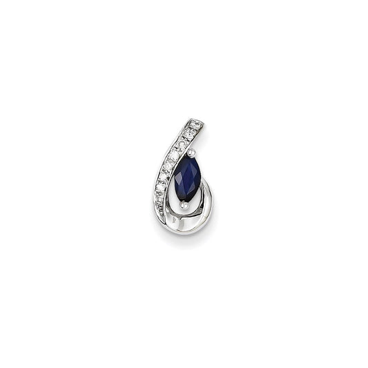 14K White Gold Real Diamond & Sapphire Pendant Slide