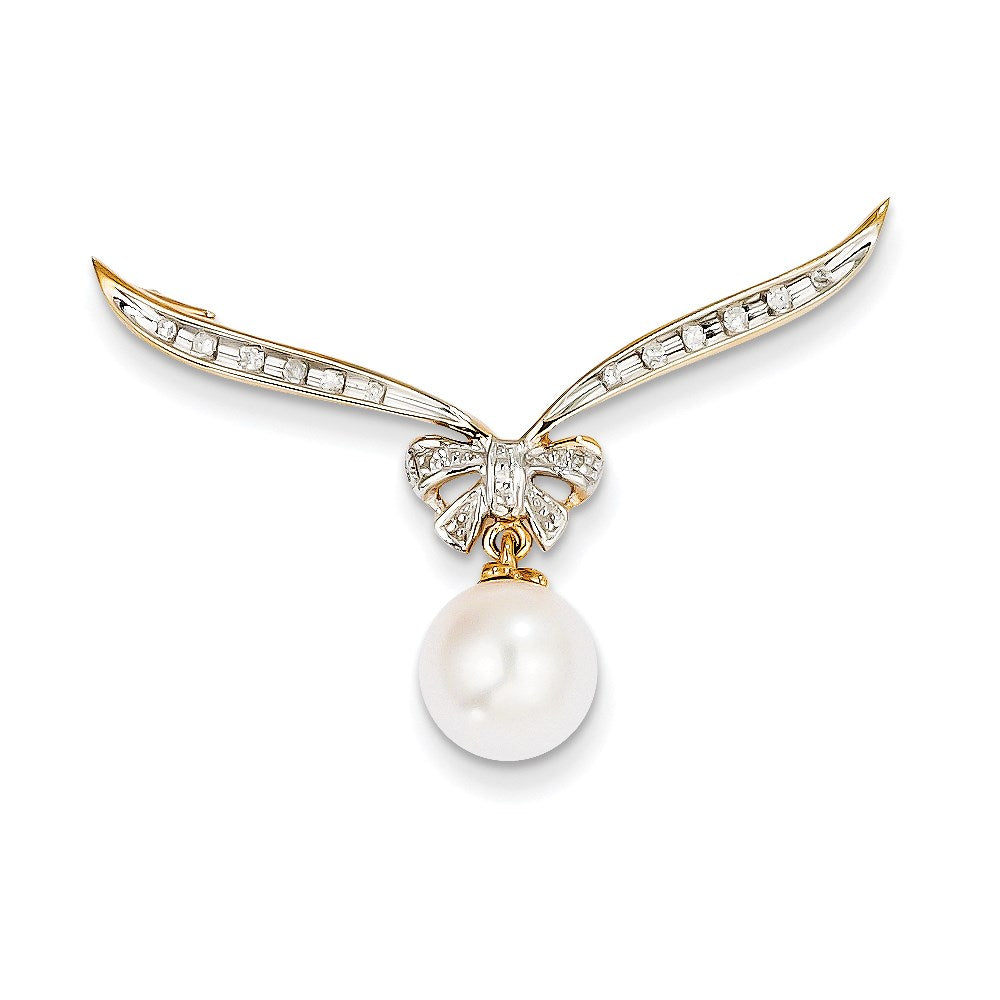 14K Yellow Gold Real Diamond and FW Cultured Pearl Slide Pendant