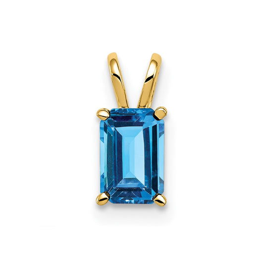 14K Yellow Gold 6x4mm Emerald Cut Blue Topaz pendant