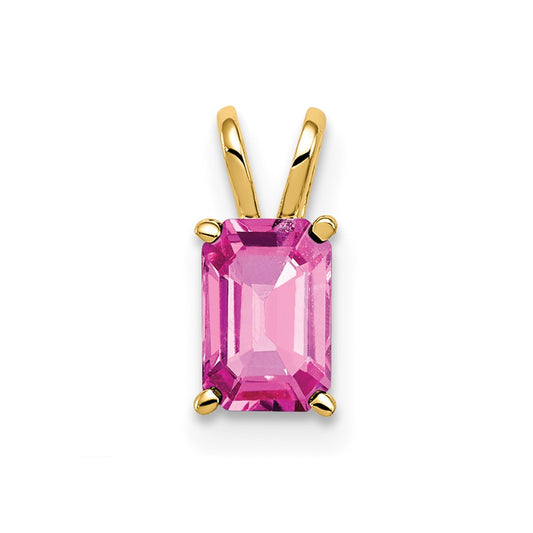 14K Yellow Gold 6x4mm Emerald Cut Pink Sapphire pendant