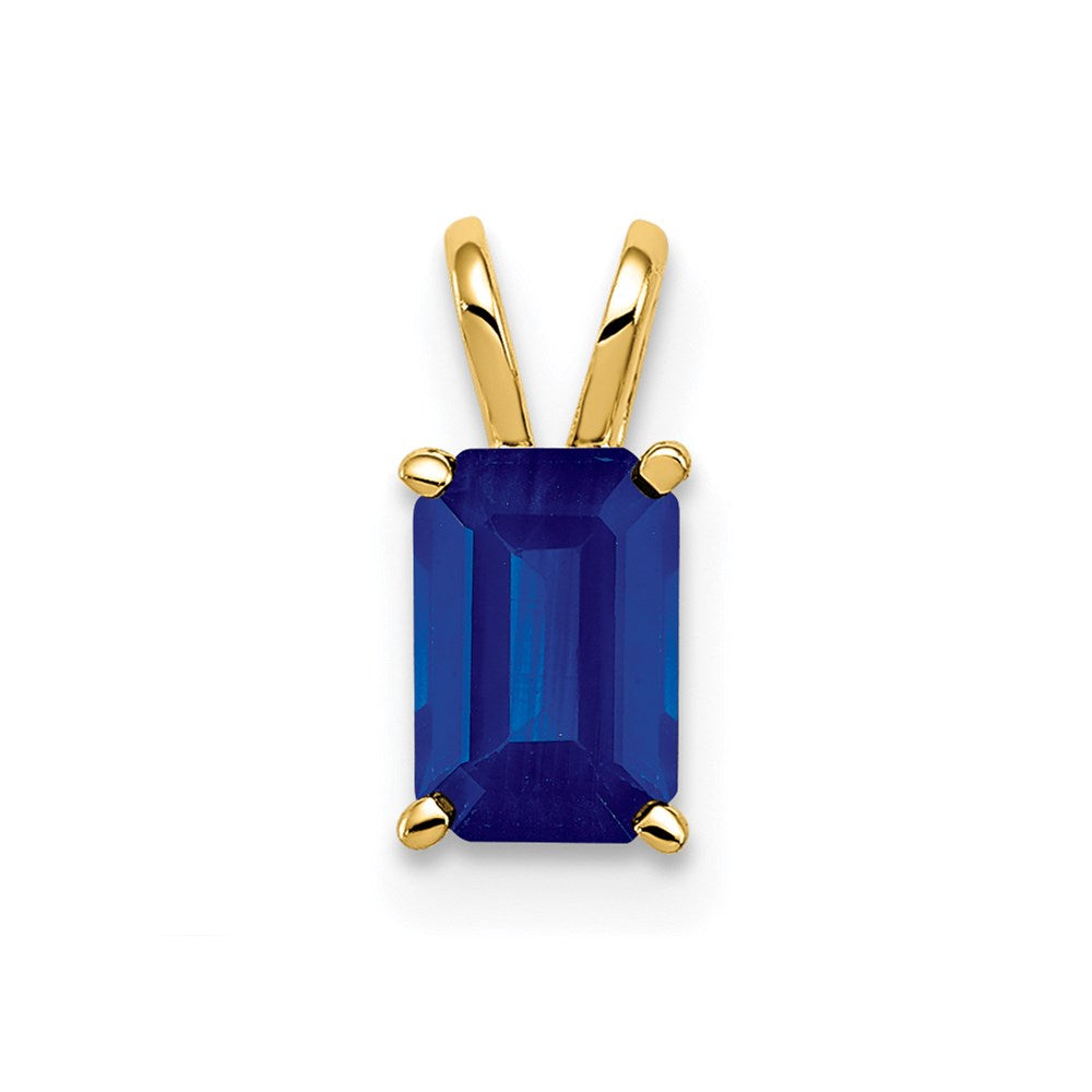 14K Yellow Gold 6x4mm Emerald Cut Sapphire pendant