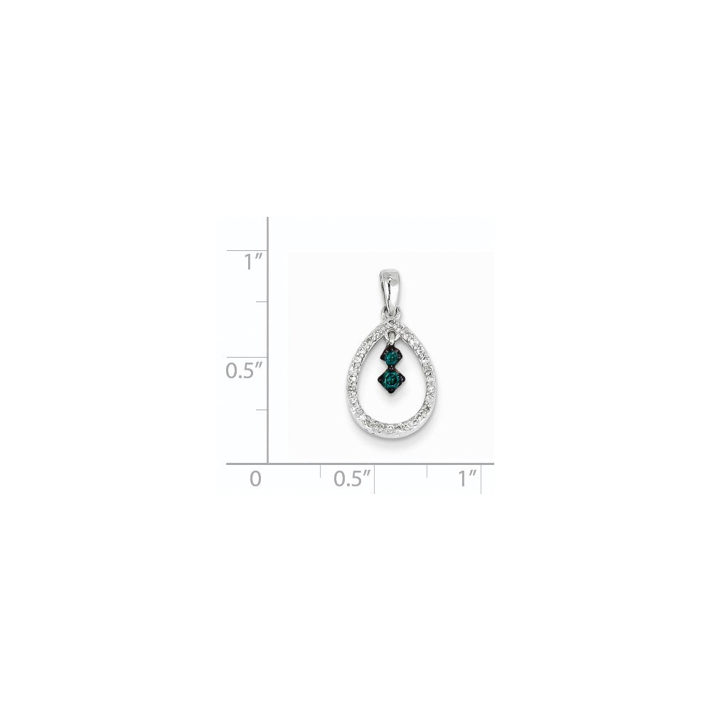 14k White Gold White & Blue Diamond Teardrop Pendant