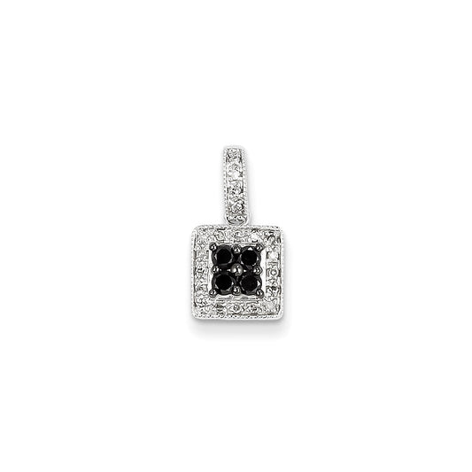 14k White Gold White & Black Real Diamond Square Pendant