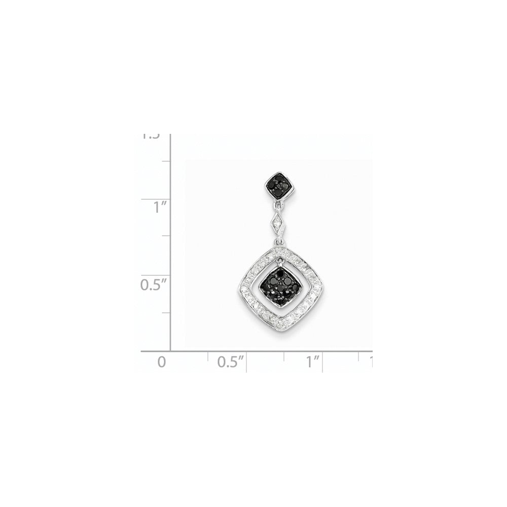 14K White Gold White & Black Real Diamond Dangle Pendant