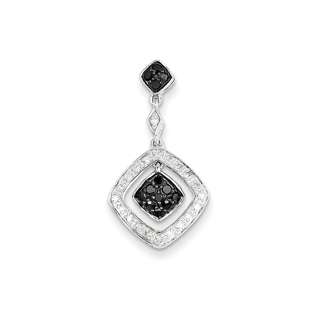 14K White Gold White & Black Real Diamond Dangle Pendant