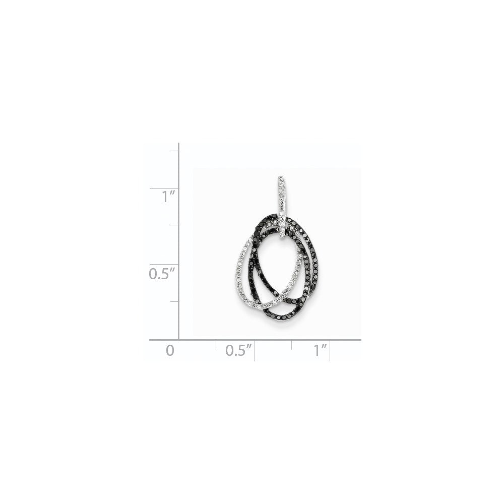 14k White Gold White and Black Real Diamond Ovals Pendant