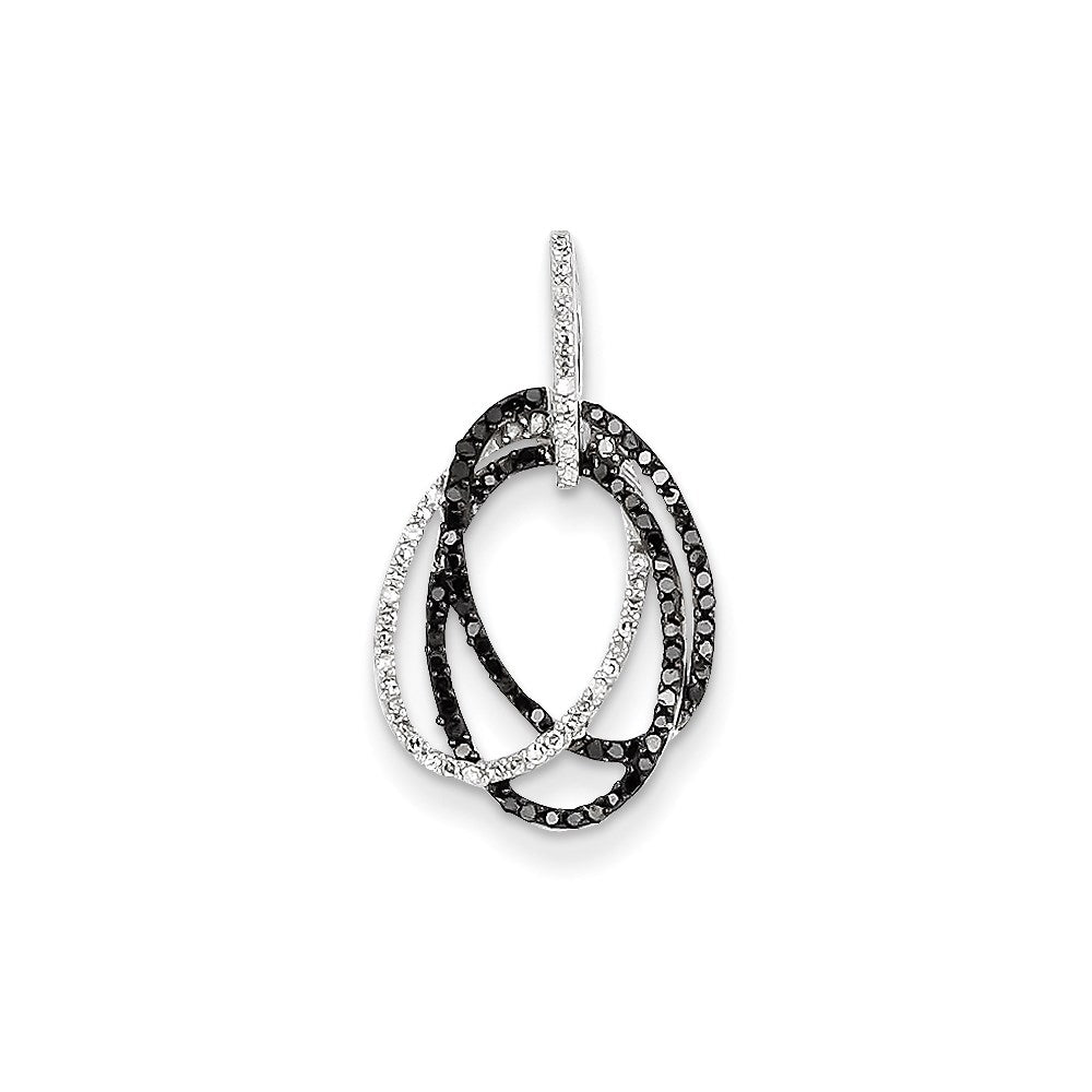 14k White Gold White and Black Real Diamond Ovals Pendant