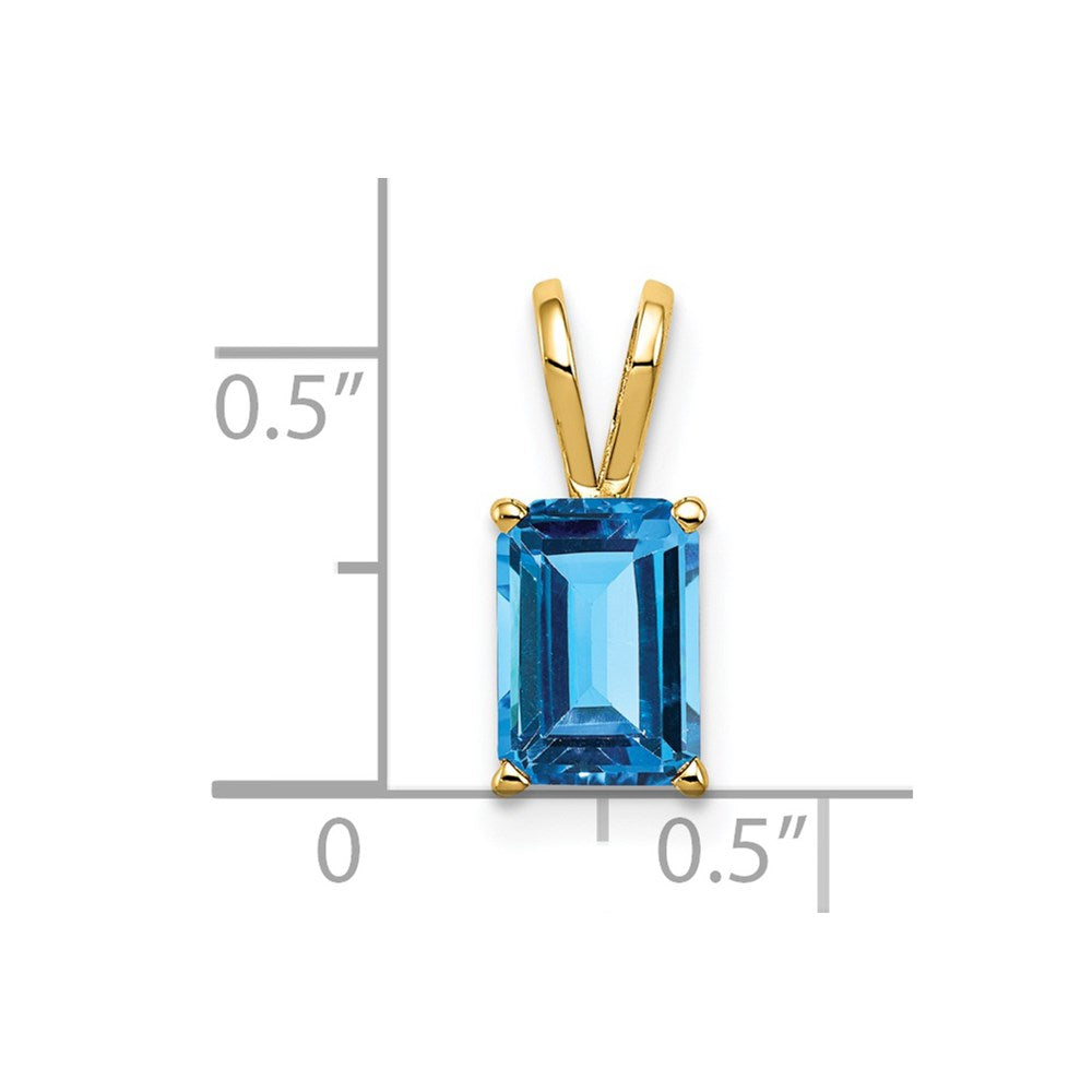 14K Yellow Gold 8x6mm Emerald Cut Blue Topaz pendant