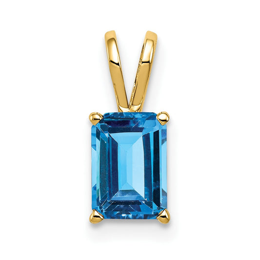 14K Yellow Gold 8x6mm Emerald Cut Blue Topaz pendant