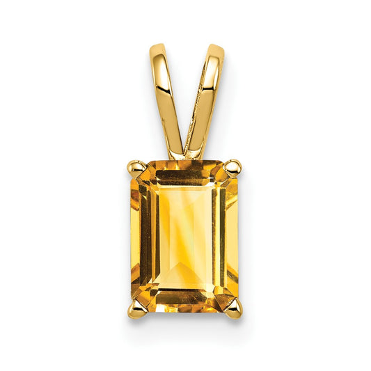 14K Yellow Gold 8x6mm Emerald Cut Citrine pendant