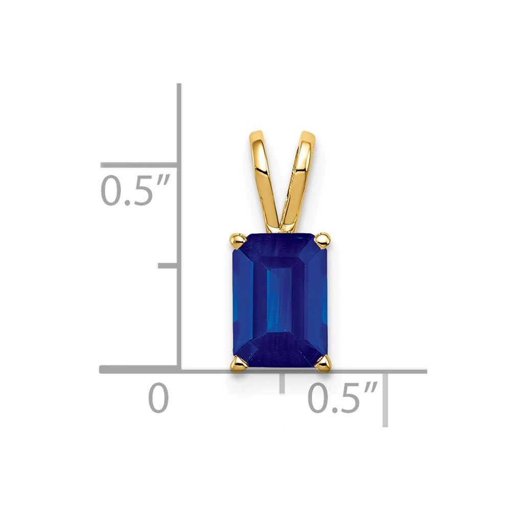 14K Yellow Gold 8x6mm Emerald Cut Sapphire pendant