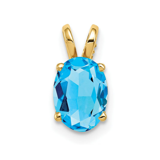 14K Yellow Gold 8x6mm Oval Blue Topaz Checker pendant