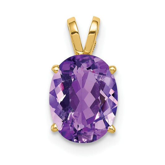 14K Yellow Gold 9x7mm Oval Amethyst Checker pendant