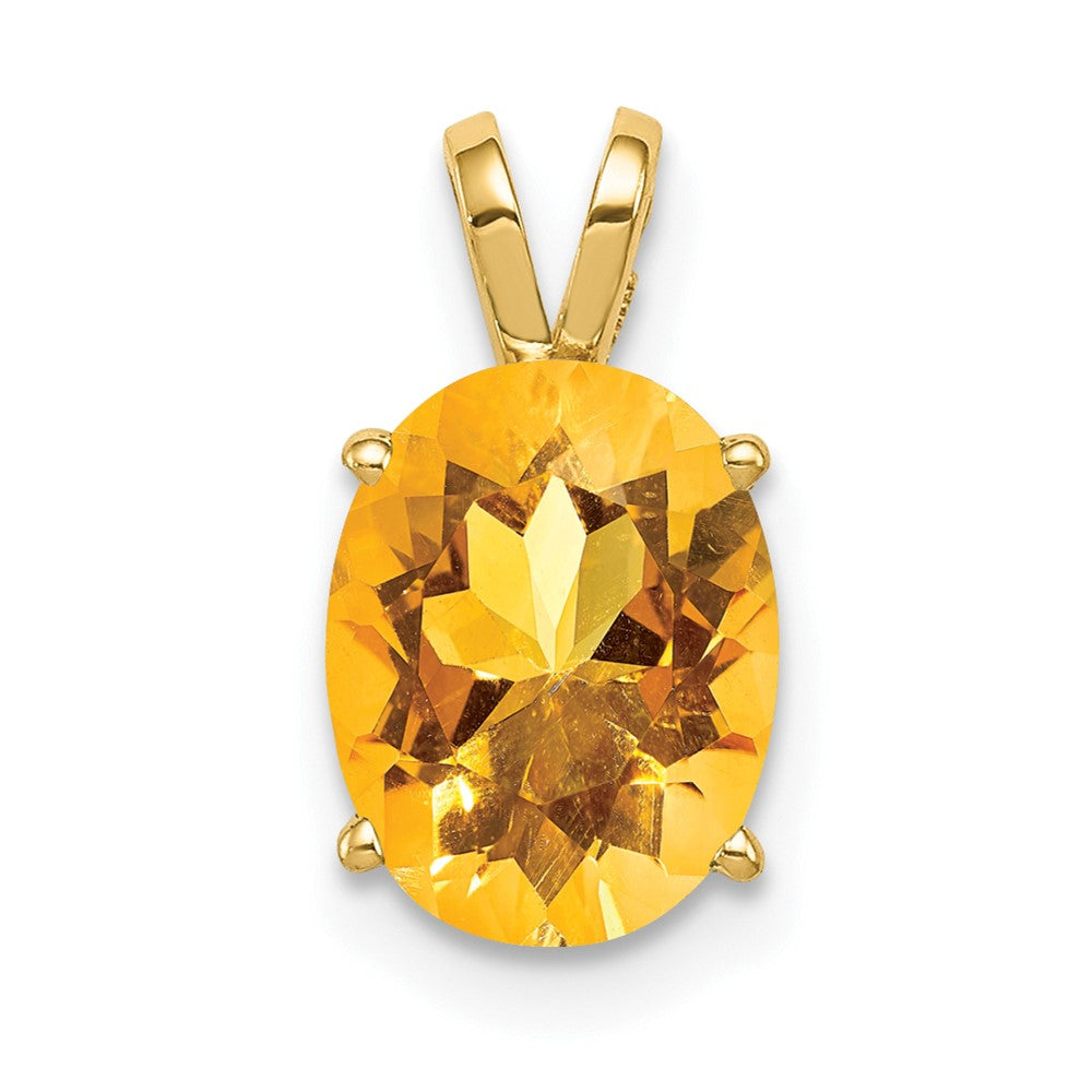 14K Yellow Gold 9x7mm Oval Citrine Checker pendant