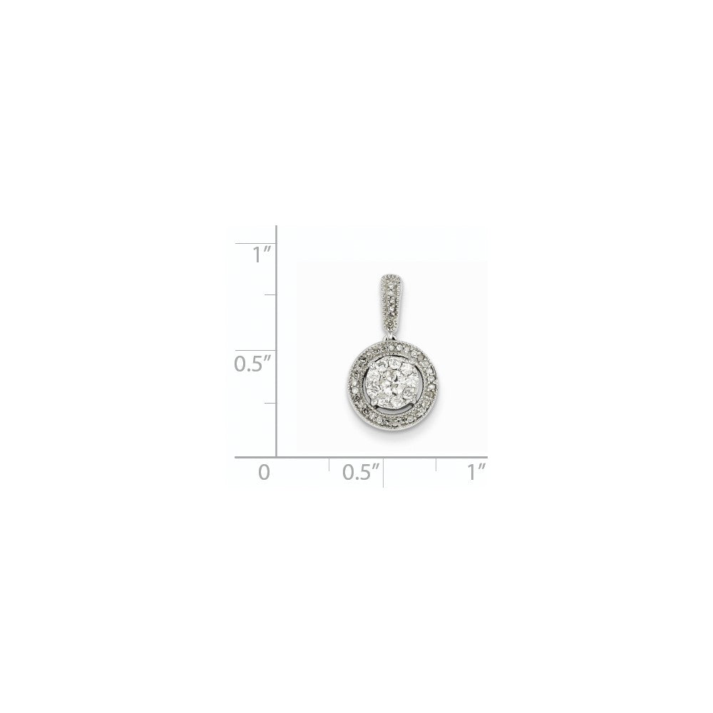 14K White Gold Round Real Diamond Pendant