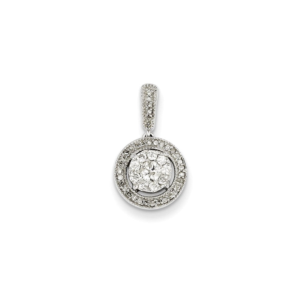 14K White Gold Round Real Diamond Pendant