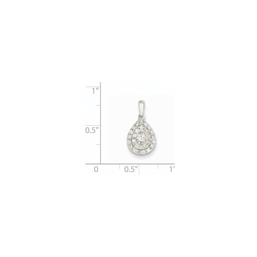 14K White Gold Real Diamond Teardrop Pendant