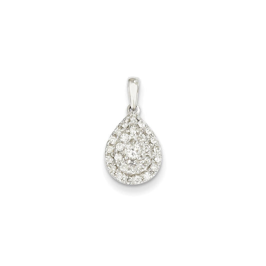 14K White Gold Real Diamond Teardrop Pendant