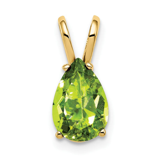 14K Yellow Gold 9x6mm Pear Peridot Checker pendant