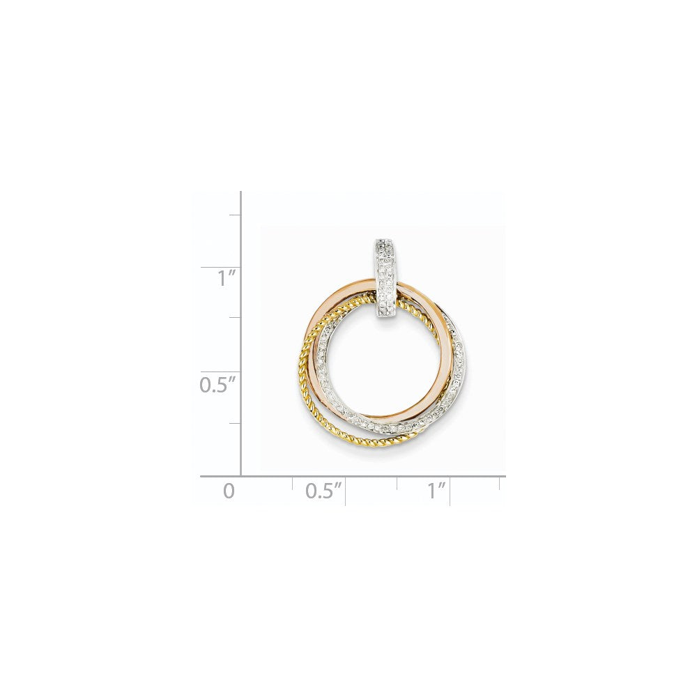 14k Tri-color Gold Real Diamond Moveable Circle Pendant