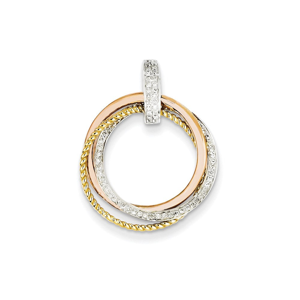 14k Tri-color Gold Real Diamond Moveable Circle Pendant