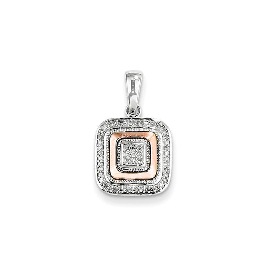 14k White Gold & Rose Rhodium Real Diamond Square Pendant