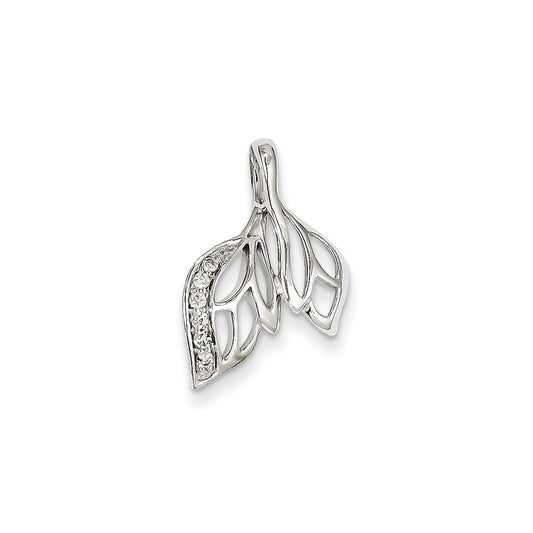 14K White Gold & Real Diamond Leaf Pendant Slide