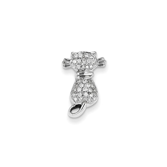 14k White Gold 0.2ct Real Diamond Cat Pendant Slide